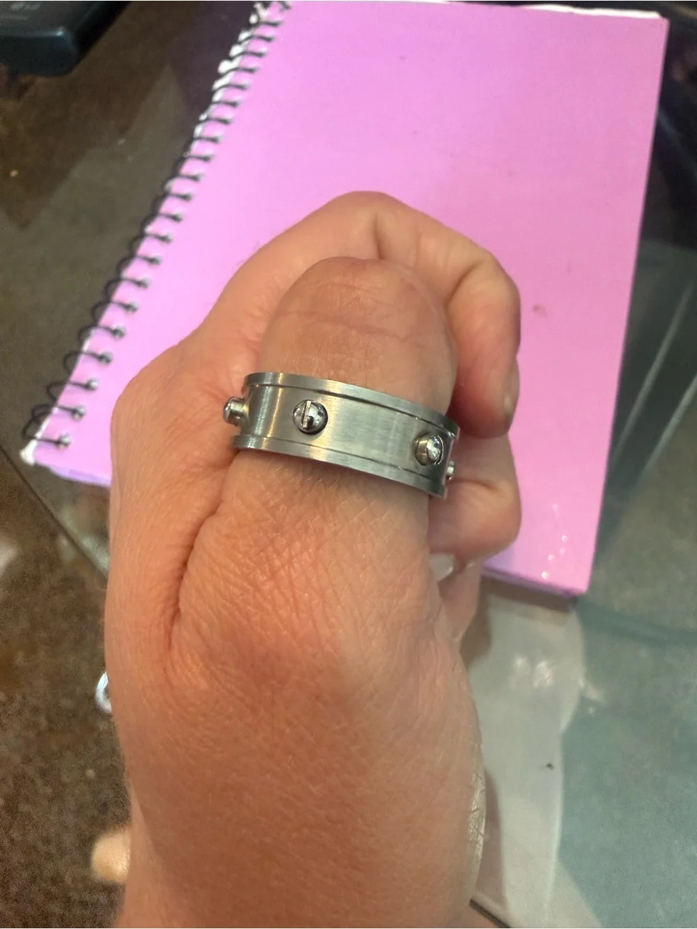 Stainless Steel Screw Accent Men's Band - Silver